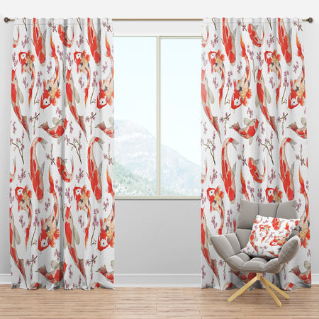 Chinese Pattern with Rainbow Carps - Oriental Curtain Panels