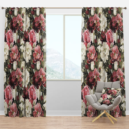 Floral Pattern with Peonies - Bohemian & Eclectic Curtain Panels