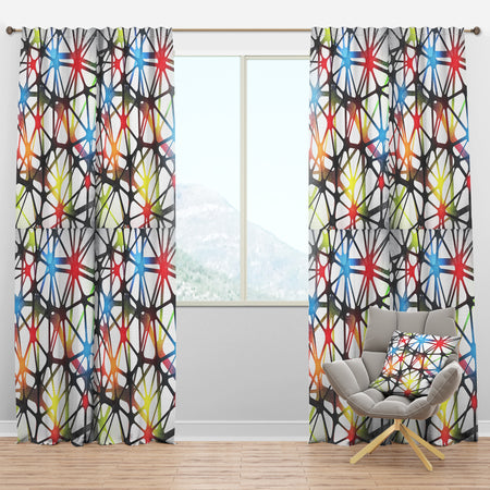 Triangular Abstract Black and White Lined 3D Illustration - Modern & Contemporary Curtain Panels