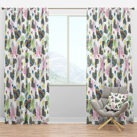Pattern of Drawing Doodle Hearts - Modern & Contemporary Curtain Panels