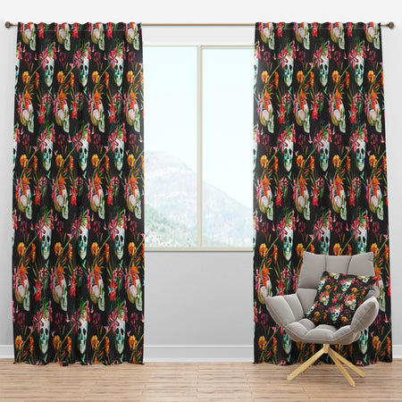 Skull and Flowers - Bohemian & Eclectic Curtain Panels