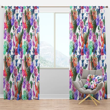 Tropical Pattern with Flamingos - Tropical Curtain Panels