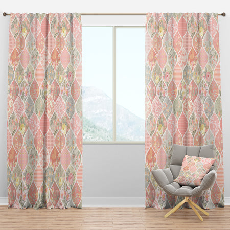 Patchwork Pattern with Flowers - Modern Curtain Panels