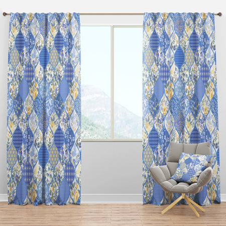 Patchwork Pattern with Flowers & Butterflies - Modern Curtain Panels