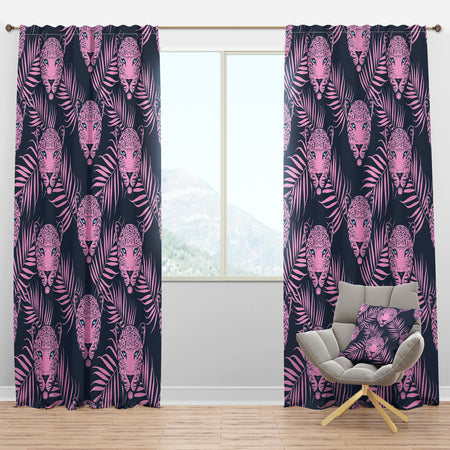 Leopard with Palm Leaves Pattern - Tropical Curtain Panels