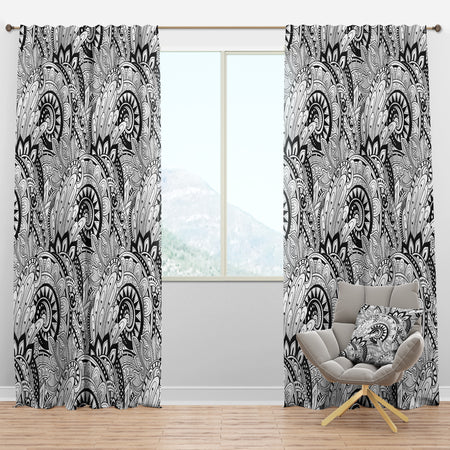 Monochrome Abstract Floral Pattern - Bohemian & Eclectic Curtain Panels