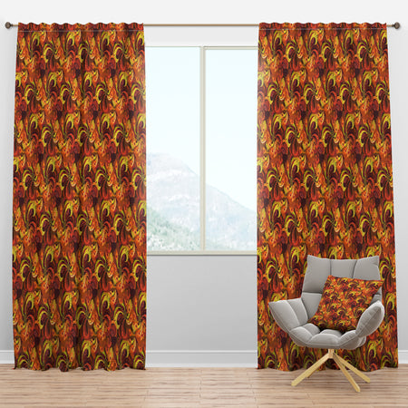 Beautiful Golden Orange & Red Peacock Feathers - Bohemian & Eclectic Curtain Panels