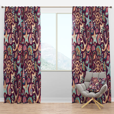 Purple Sea Shells - Coastal Curtain Panels