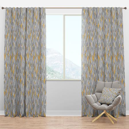 Abstract Monochromic Pattern with Contour Leaves - Modern & Contemporary Curtain Panels