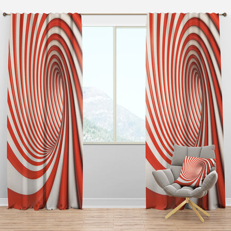 Red and White Lined Spiral - Modern & Contemporary Curtain Panels