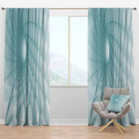 3D Light Blue Geometric Tunnel - Modern & Contemporary Curtain Panels