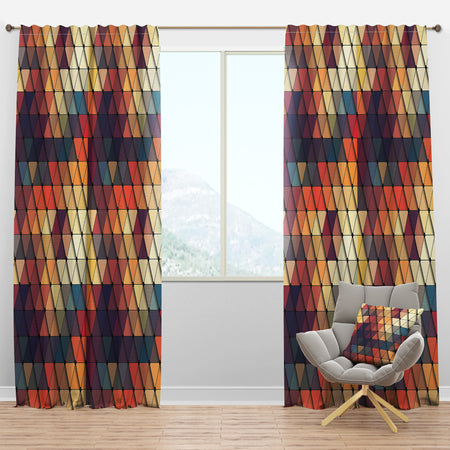 3D Diamond Shaped Geometry in Blue, Orange and Purple - Modern & Contemporary Curtain Panels