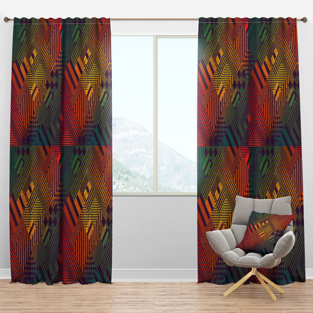 Grungy Geometric abstract in Green, Yellow and Blue - Modern & Contemporary Curtain Panels