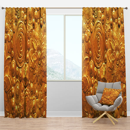 Embossed golden flowers - Floral Curtain Panels