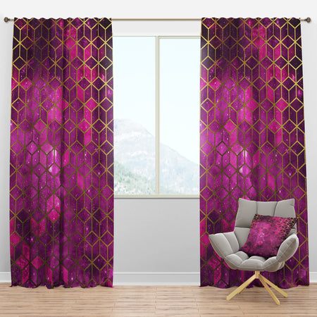 Yellow Cubes over Pink Night Sky - Modern & Contemporary Curtain Panels