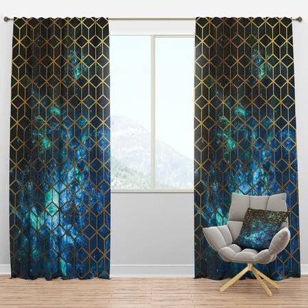 Yellow Cubes over Blue Cosmic - Modern & Contemporary Curtain Panels