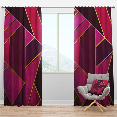 Yellow trangular Geometry over Shades of Pink - Modern & Contemporary Curtain Panels
