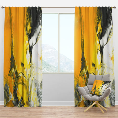 Porch & Den 'White and Yellow Marbled Acrylic with a Cloud of Black - Curtain Panels