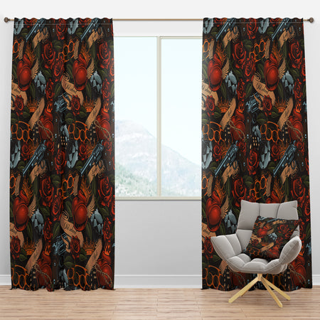 Old school tattoo pattern - Floral Curtain Panels