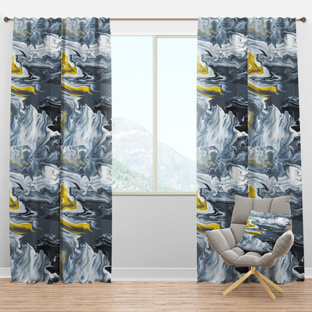 Yellow, grey and White Hand Painted Marble Acrylic - Mid-Century Modern Curtain Panels