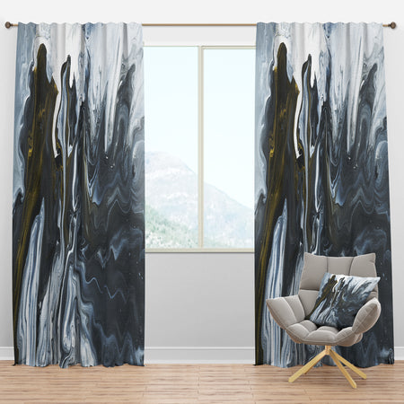 Grey, Yellow and White Hand Painted Marble Acrylic - Mid-Century Modern Curtain Panels