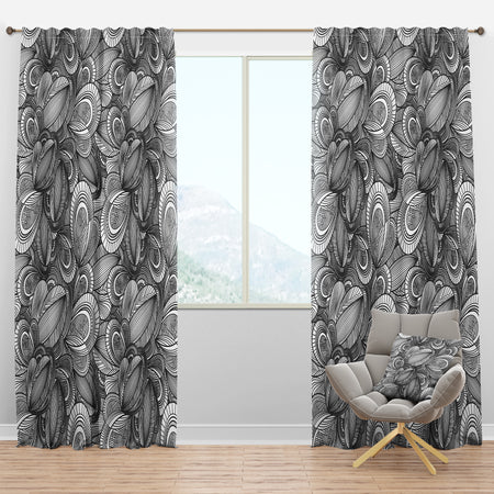 Geometric Leaves in Black and White - Traditional Curtain Panels