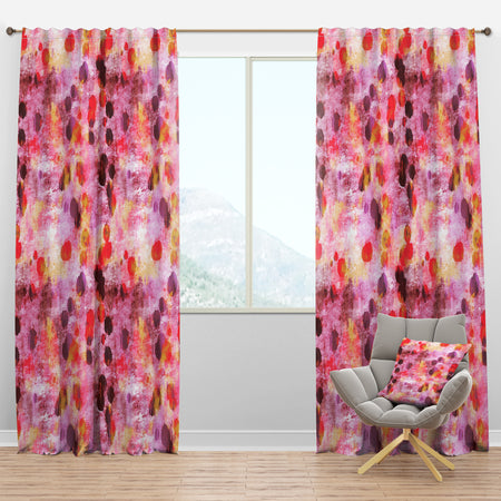 Grungy Purple and Yellow Painting with Burgundy Circles - Modern & Contemporary Curtain Panels