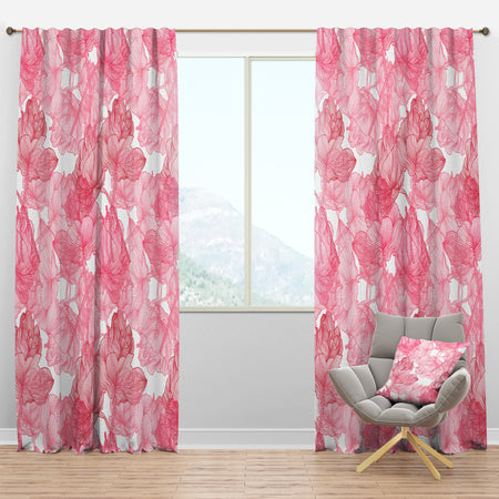 Hand Drawn Red Flowers - Floral Curtain Panels