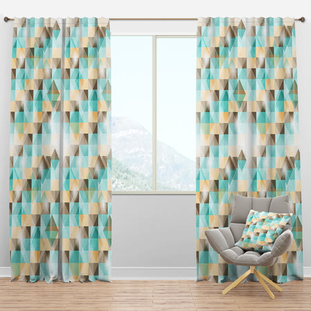 3D Illusion of Geometric Squaresf - Traditional Curtain Panels
