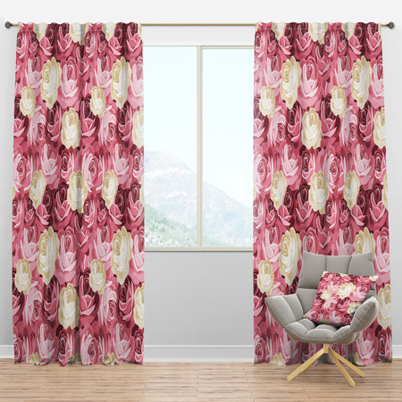 Pink and Yellow Flowers - Floral Curtain Panels