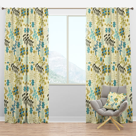 Hand Drawn Flowers and Hummingbird - Floral Curtain Panels