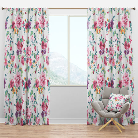 Pink , Purple and Yellow Flowrs - Floral Curtain Panels