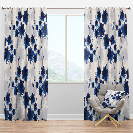 Abstract Blue Flowers - Floral Curtain Panels