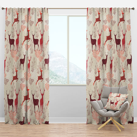 Patterned Christmas Deers - Animals Curtain Panels