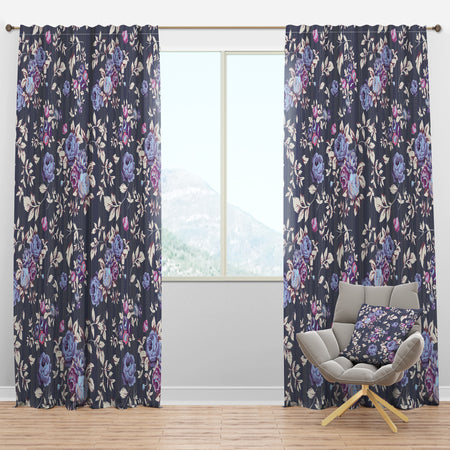 Blue Roses - Floral Curtain Panels