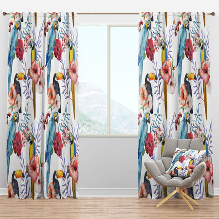 Parrots, Hibiscus and Toucan - Animals Curtain Panels