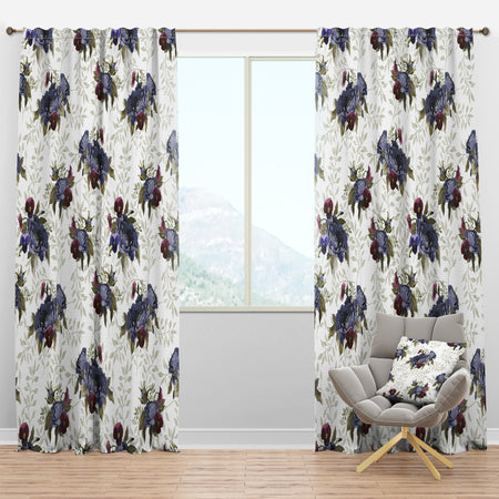Handpainted Red Peonies and Pansies Flowers - Floral Curtain Panels