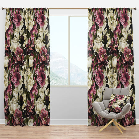 Pink and White Blossoming Peonies - Floral Curtain Panels