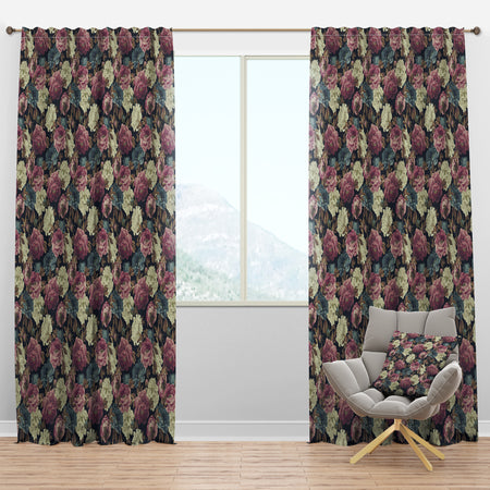 Pink , White and Blue Peonies - Floral Curtain Panels