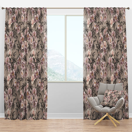 Pink Pansies and Peonies - Floral Curtain Panels