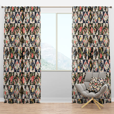 Roses Geometric Patchwork - Floral Curtain Panels