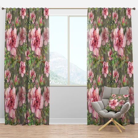Pink Blossoming Flower - Floral Curtain Panels