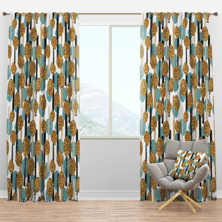 Hand drawn Blue and Golden Glitter Circles - Modern & Contemporary Curtain Panels