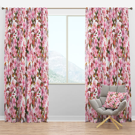 Pink Blossoming Tropical Flowers - Traditional Curtain Panels