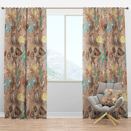 Beach life atmosphere with shells and sea stars - Coastal Curtain Panels