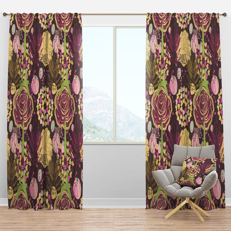 Retro Paris Eiffel Rose with Hearts - Traditional Curtain Panels