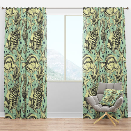 Deep sea lufe with fish and sea horse - Coastal Curtain Panels