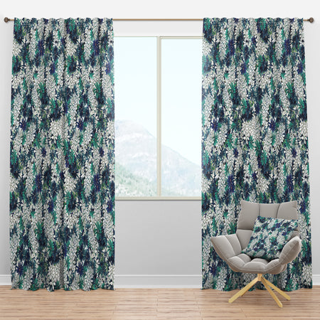 Turquoise and White Ocean Of Flowers - Floral Curtain Panels