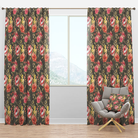Watercolor Pink, Yellow and Red Flowers - Floral Curtain Panels