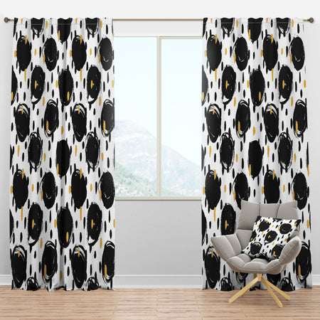 Monochrome Geometric Pattern V - Mid-Century Modern Curtain Panels